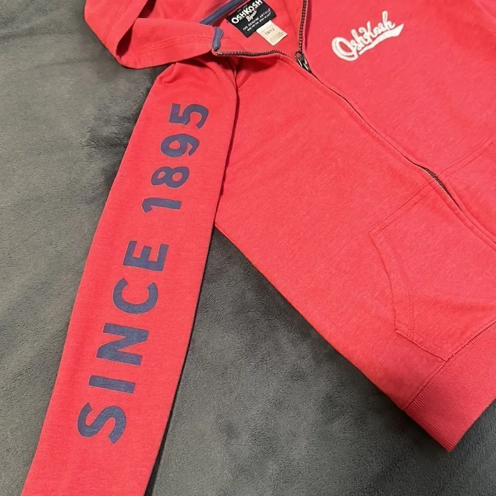 Osh Kosh Boys Red Full Zip Hoodie Size 10/12